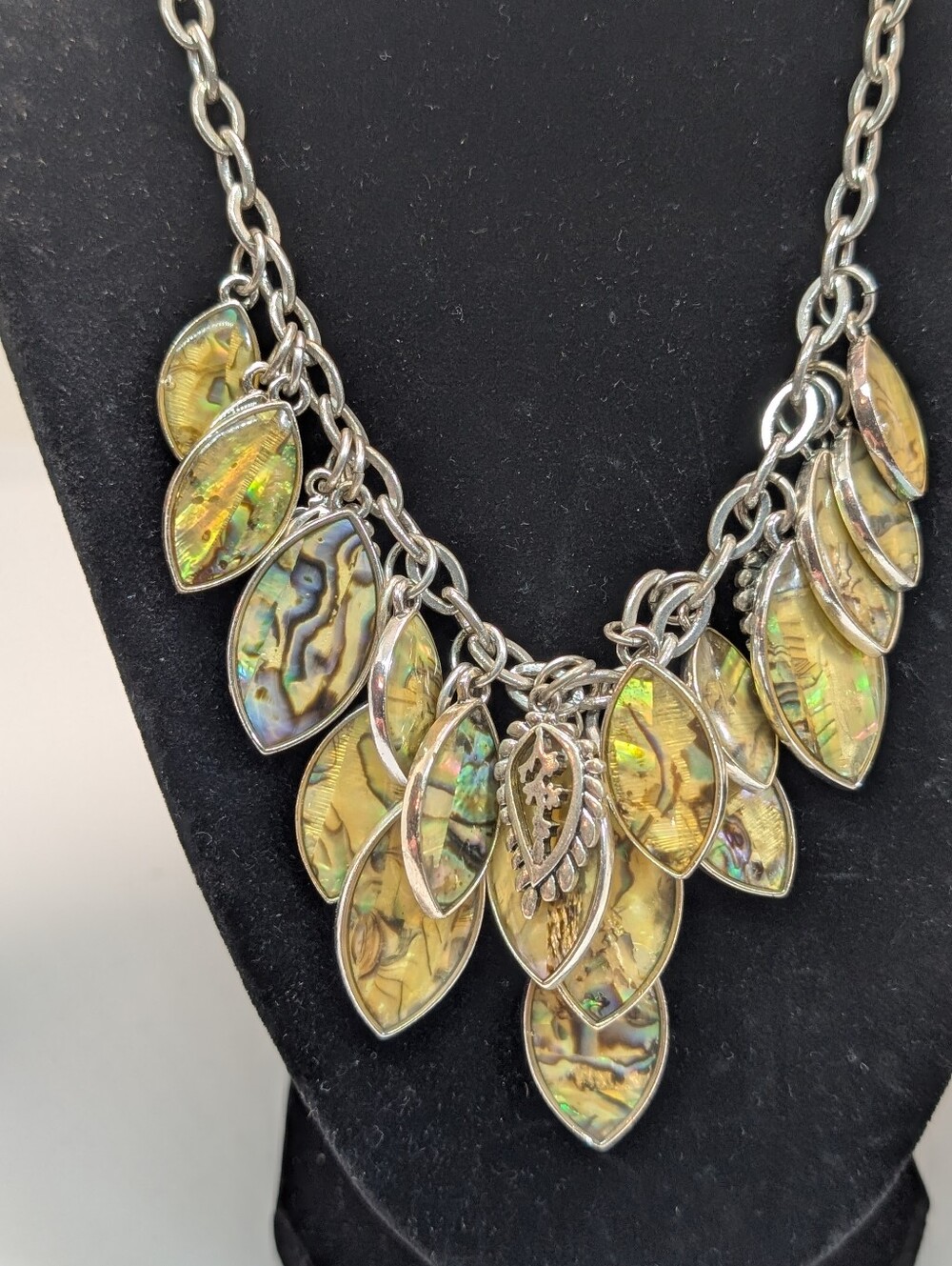 Premier Design Monterey Leaf Pendant Necklace Dichroic Style Silver Tone Chain